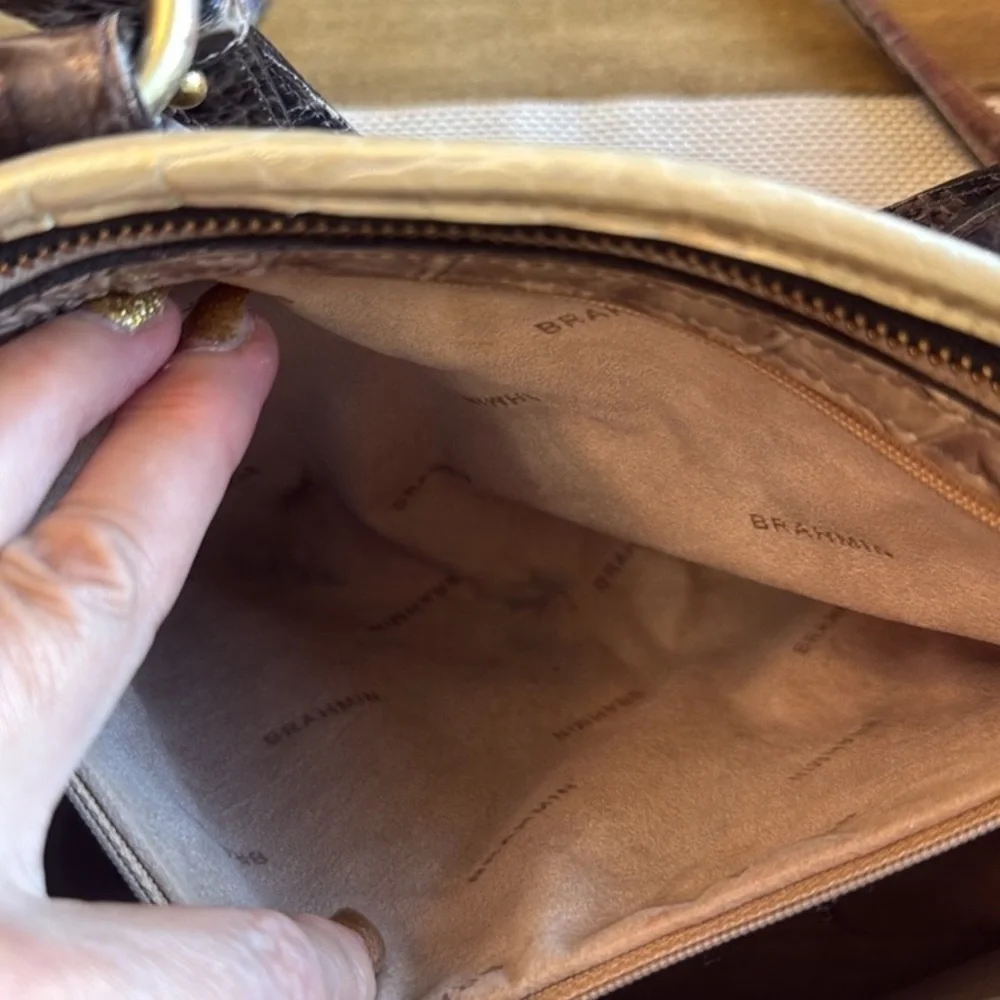 Brahmin Brown and Cream Satchel with Croc Embossed Leather - Picture 14 of 15